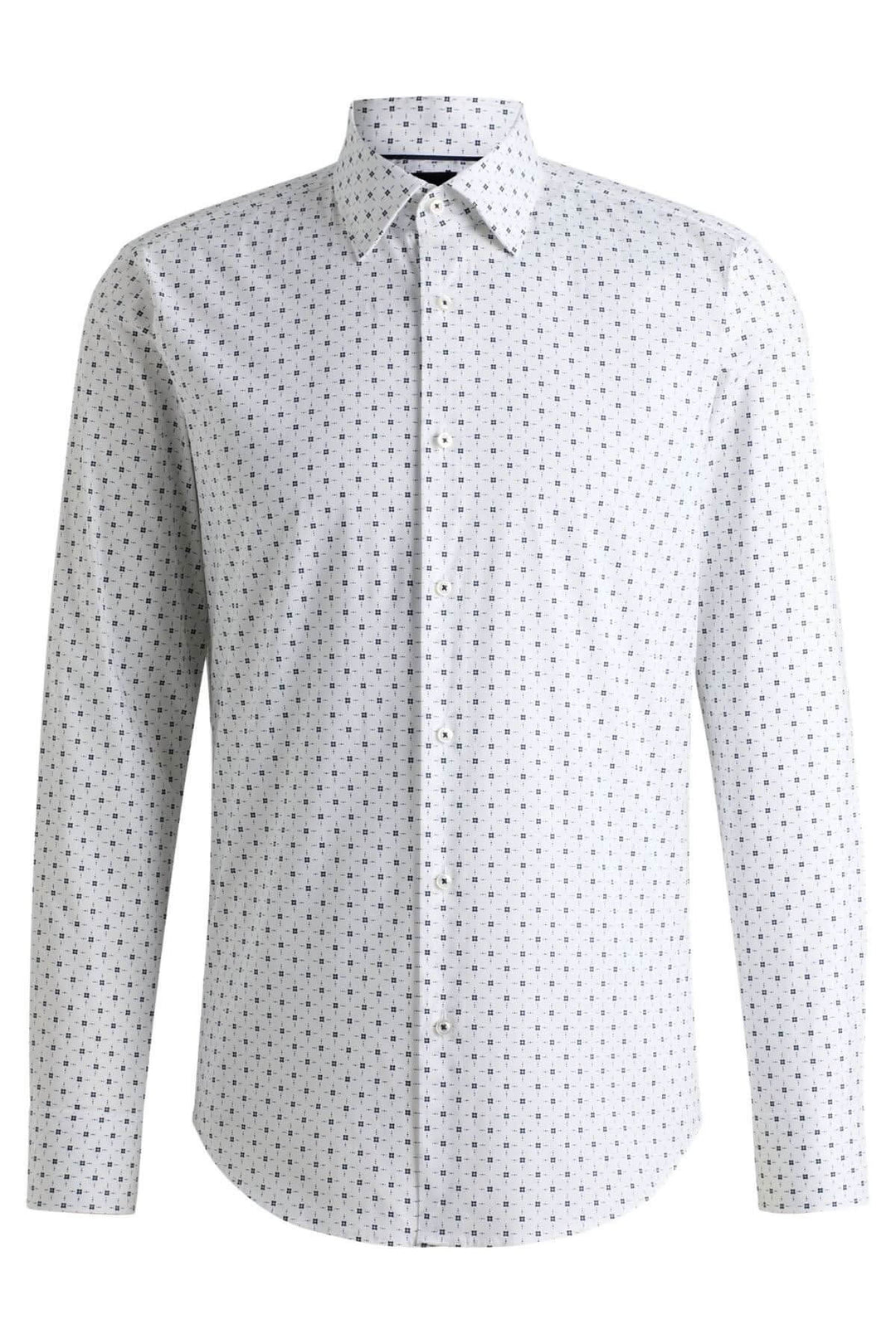 Chemise habillée à motif contemporain en coton extensible, coupe régulière et col Kent.