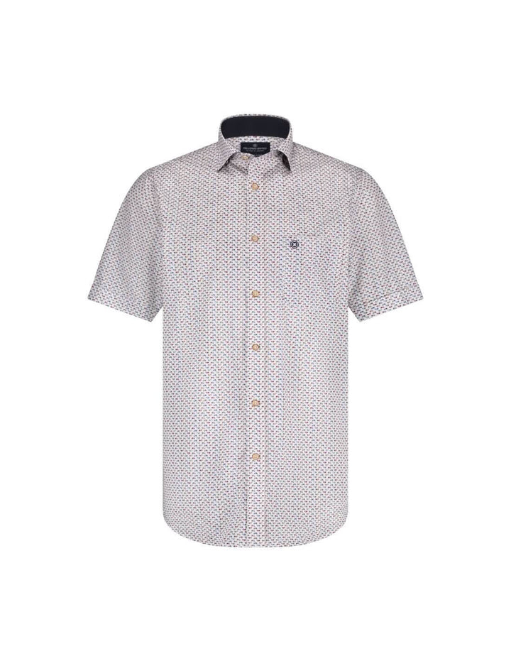 Chemise à manches courtes avec imprimé coloré de motos, idéale pour un look estival décontracté.