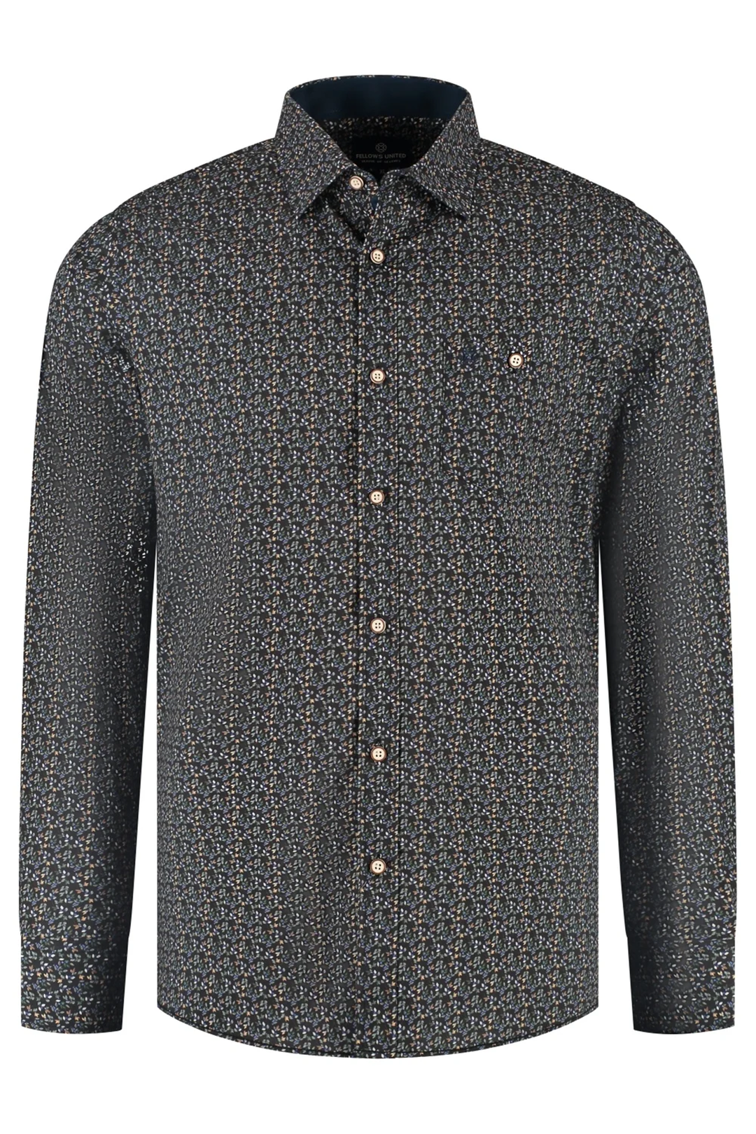 Shirt printed with small colorful patterns