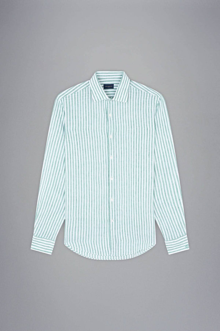 Chemise lignée en lin italien, légère et respirante, idéale pour le confort et l&