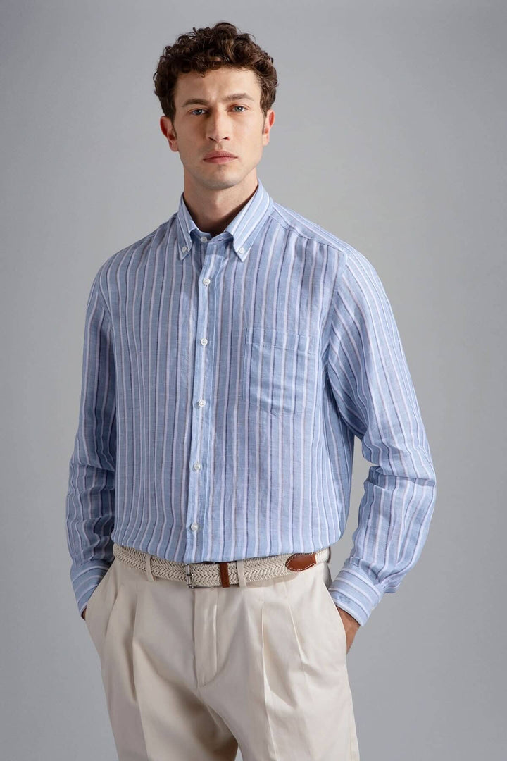 Chemise lignée élégante en lin italien, parfaite pour une tenue décontractée et raffinée.