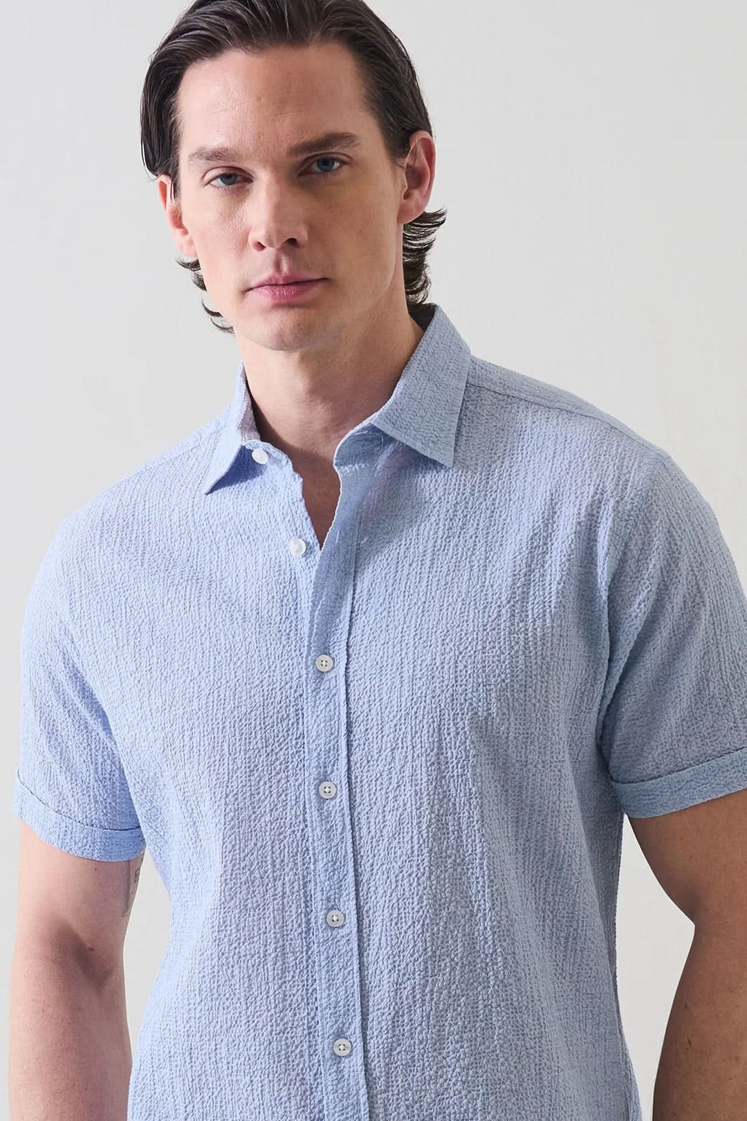 Chemise à manches courtes en seersucker extensible