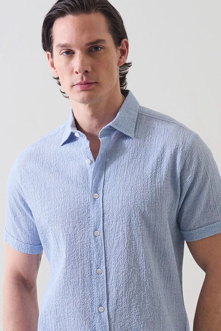 Chemise à manches courtes en seersucker extensible