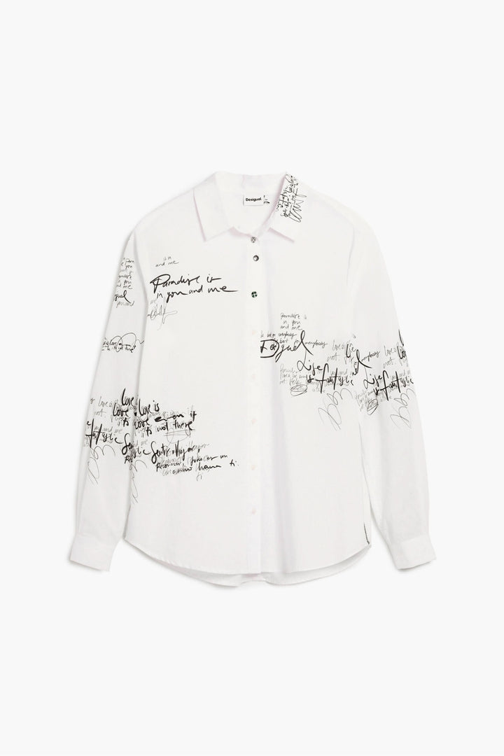 Chemise à manches longues Paradise avec inscriptions graphiques et coupe droite pour un look moderne, confortable et artistique.