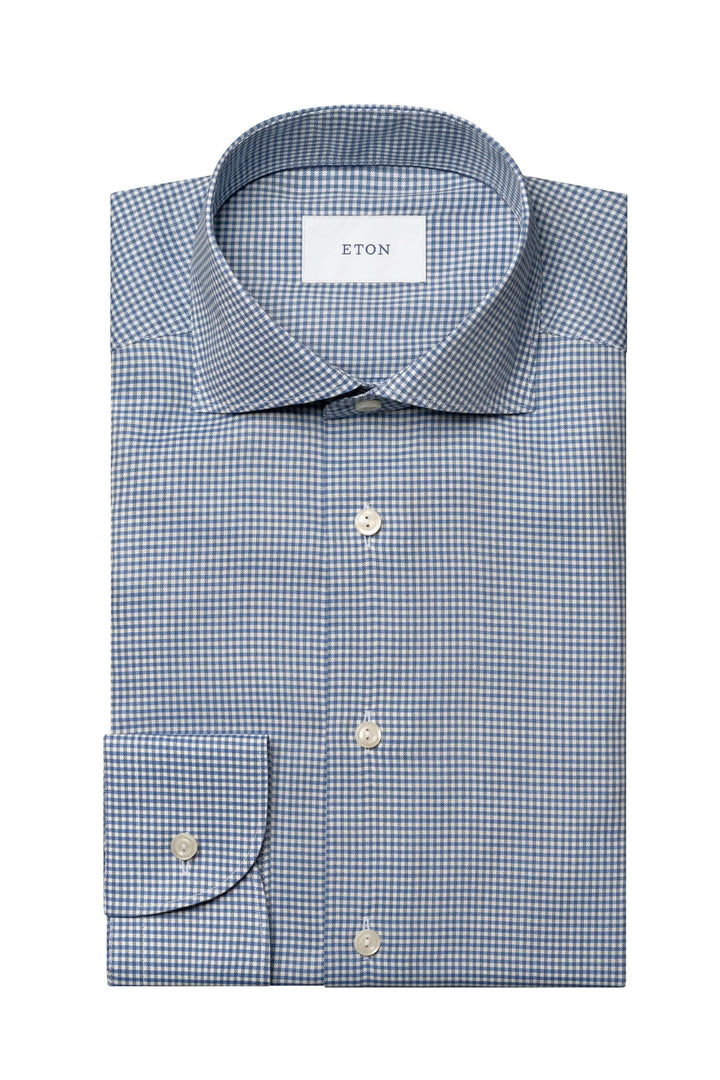 Chemise à carreaux Eton avec col classique et boutons nacrés, style élégant et moderne.