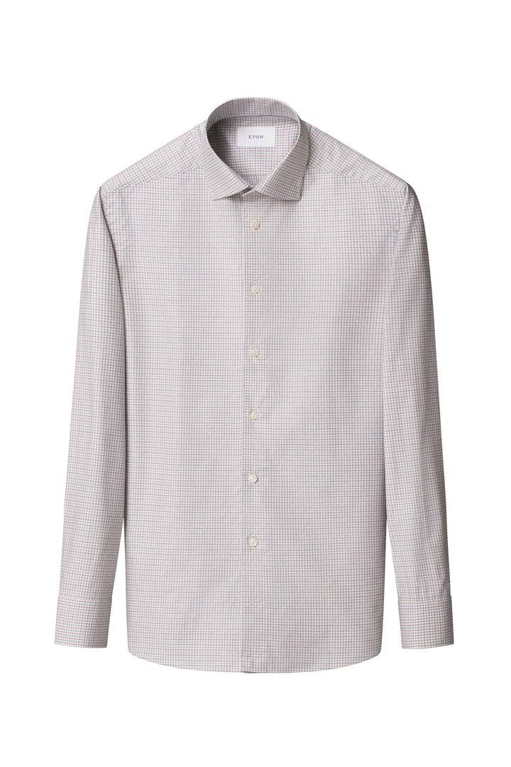 Chemise à motif micro-carreaux, coupe ajustée, style élégant pour bureau et sorties modernes.