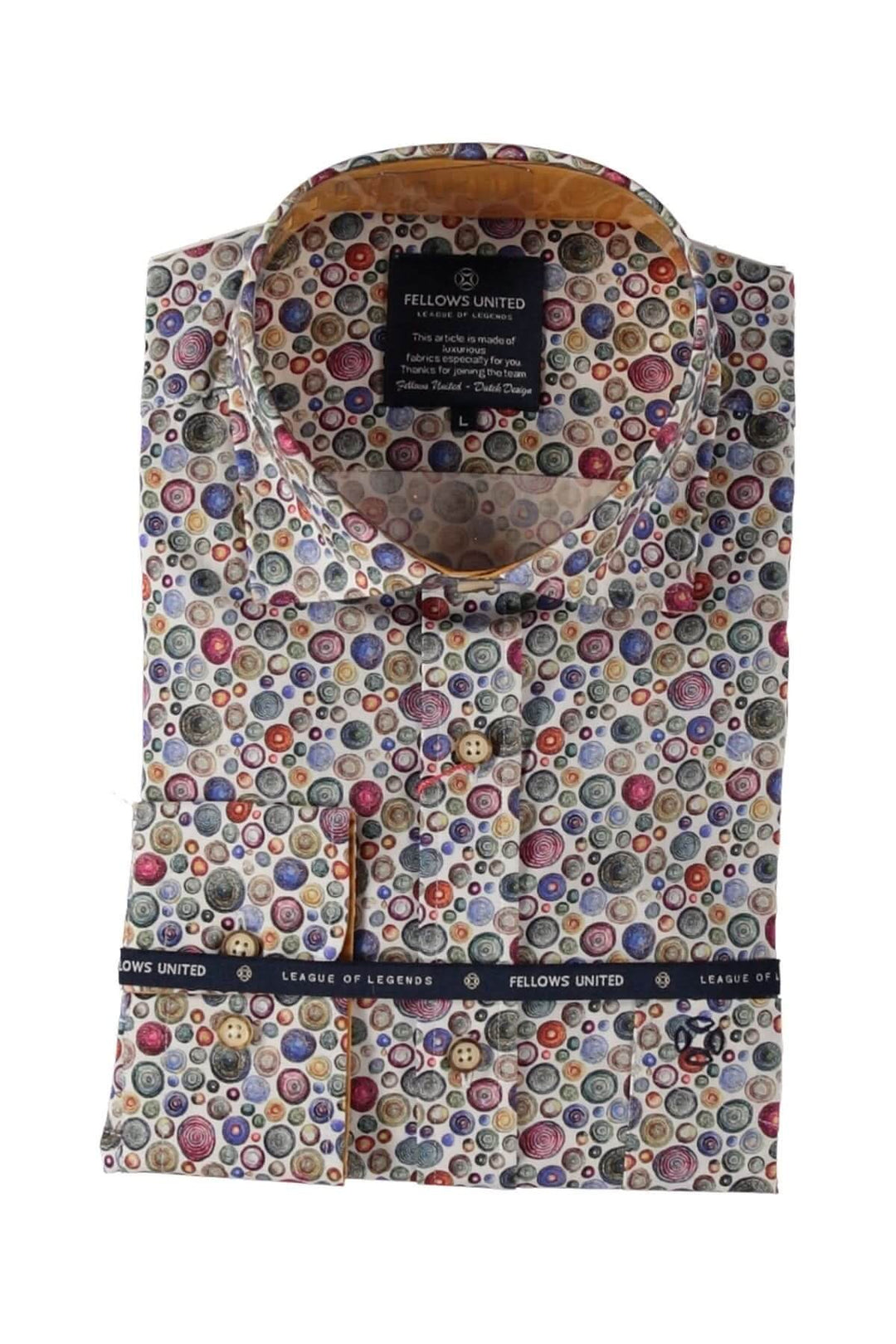 Chemise à pois diagonaux colorés, col classique, manches courtes, style artistique, parfaite pour vos tenues estivales.