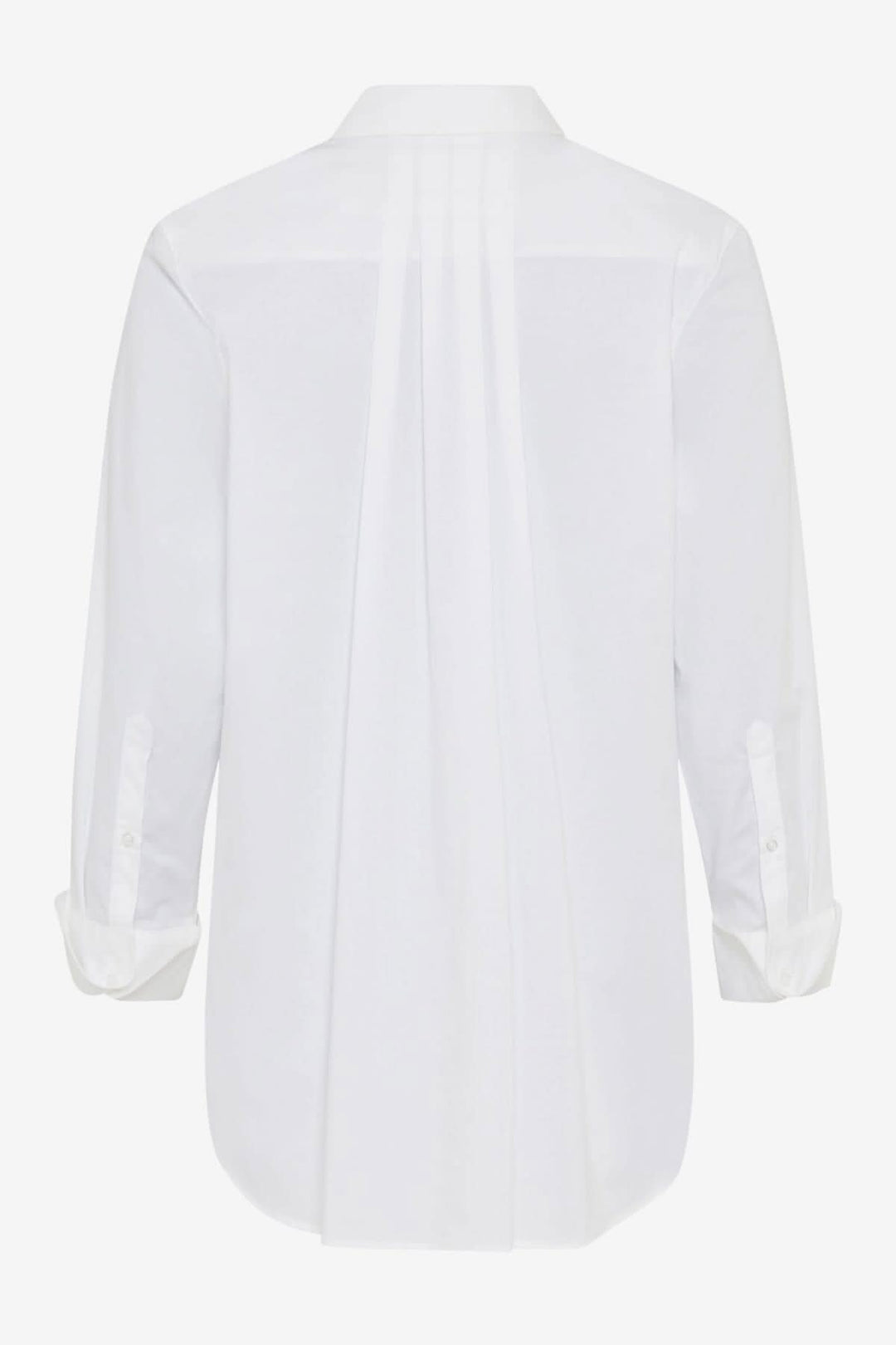 Chemisier classique VIKI vue arrière, col boutonné, manches longues et plis élégants.