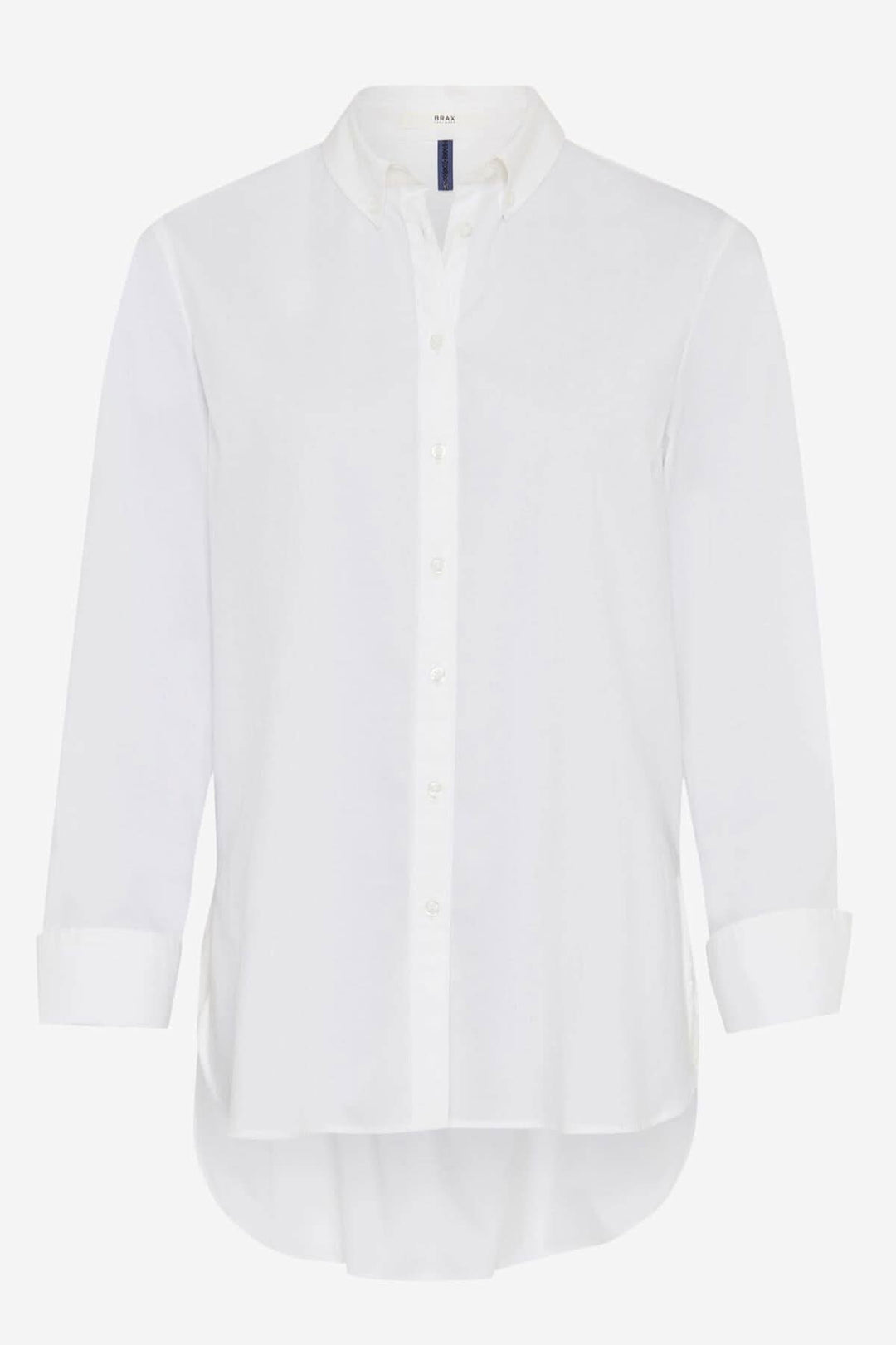 Chemisier classique VIKI, blanc, à manches longues, col boutonné et coupe légèrement évasée pour une élégance moderne.