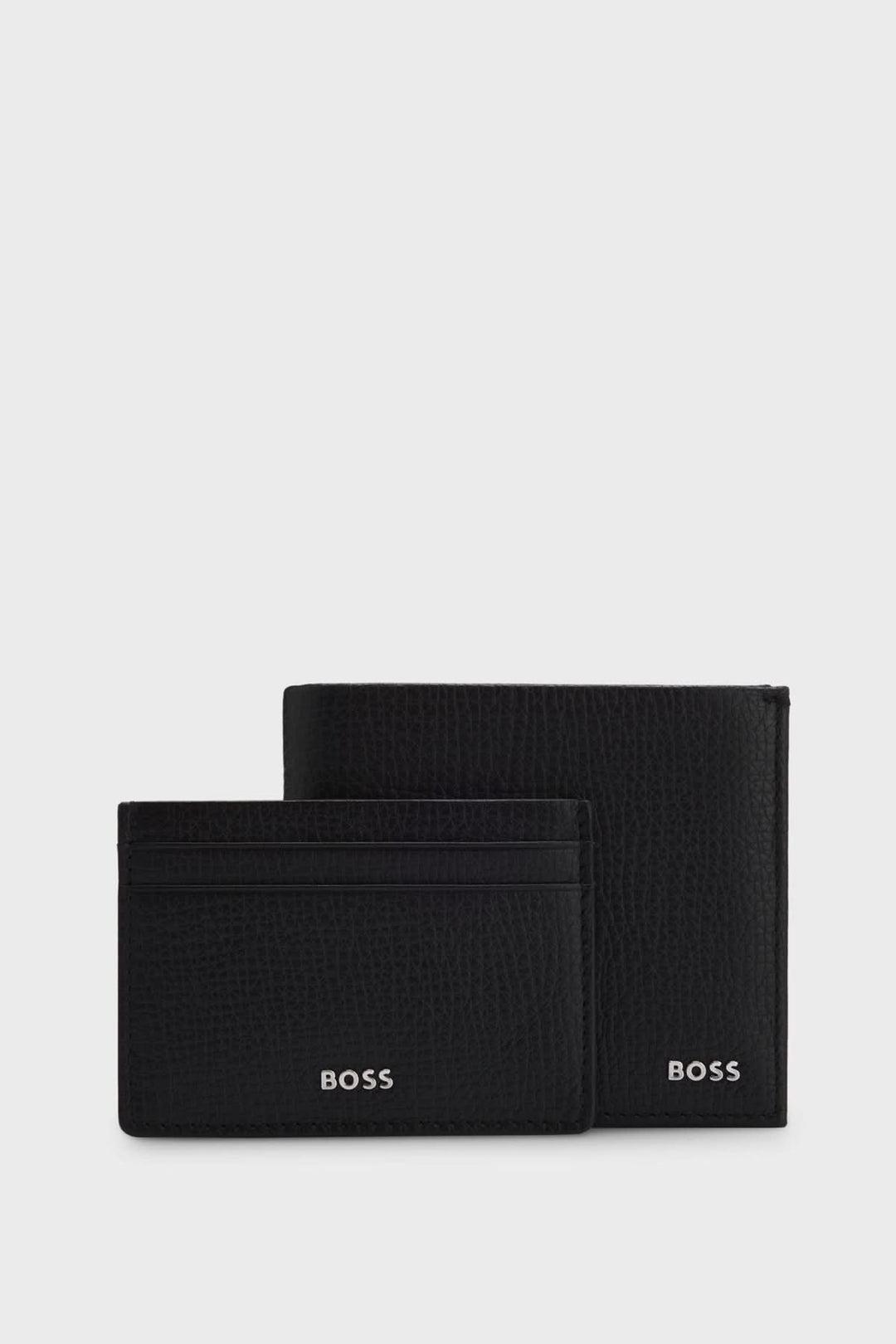 Coffret cadeau porte-cartes et portefeuille en cuir grainé noir pour homme, design élégant et moderne