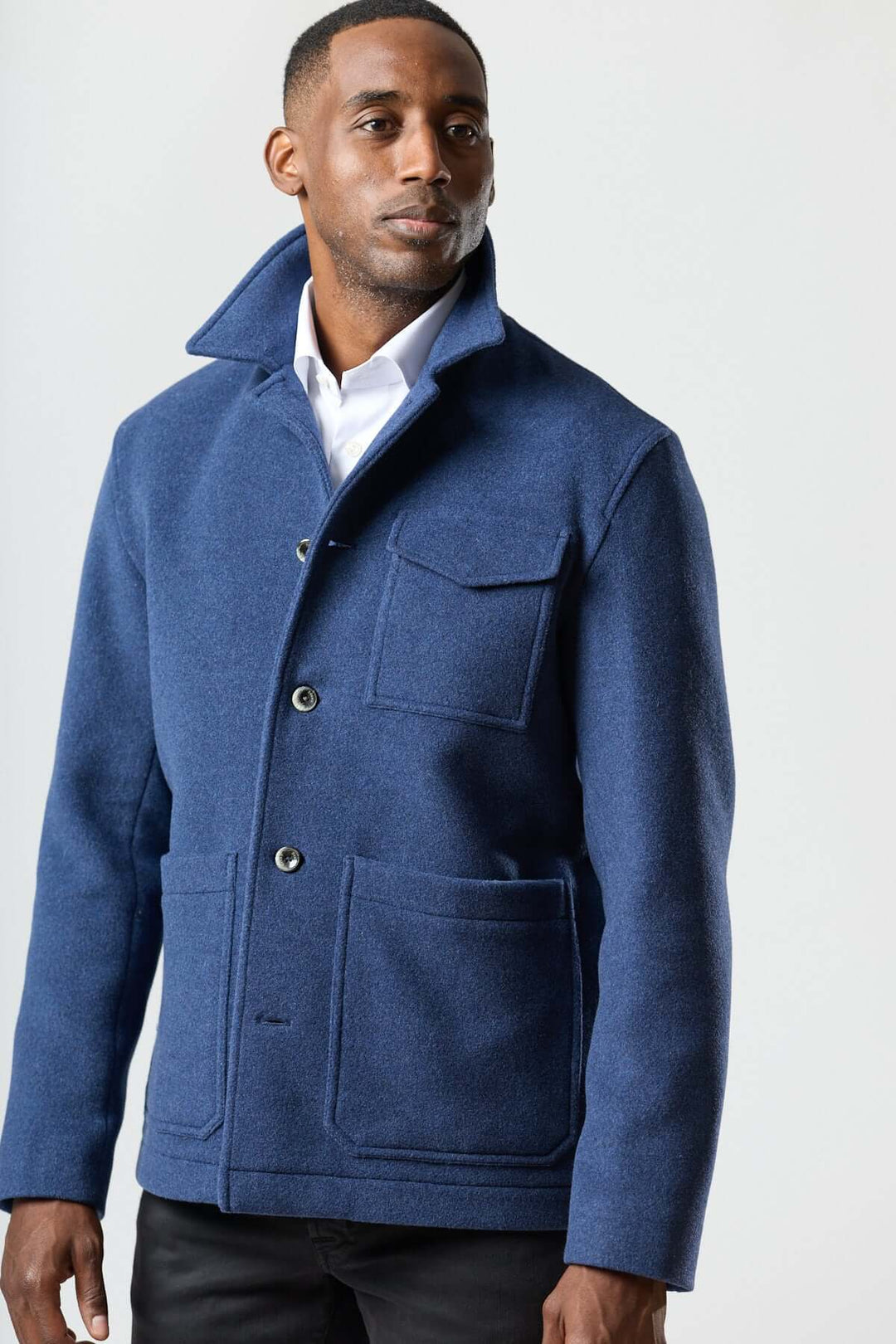 Wool jacket with patch pockets