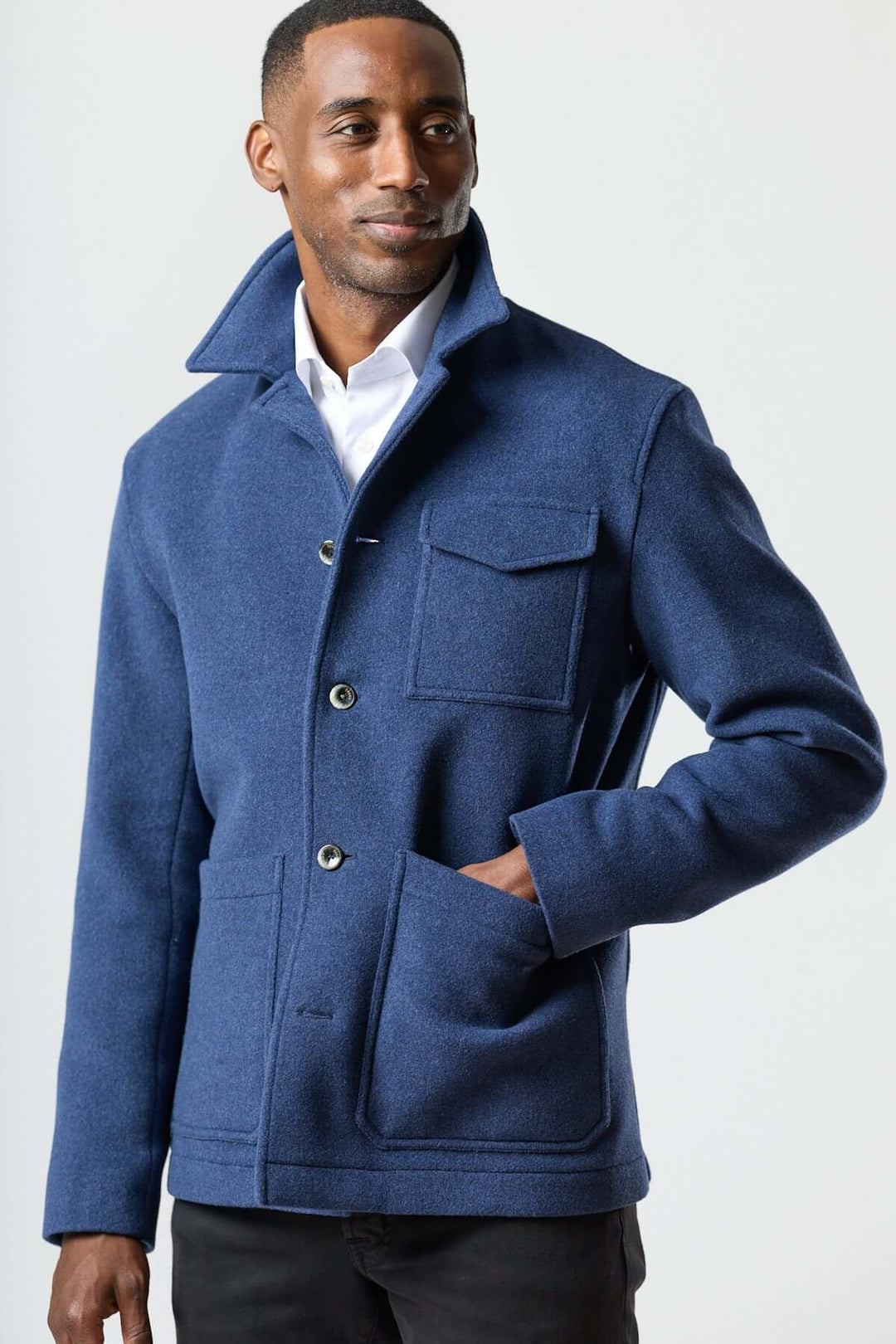Wool jacket with patch pockets