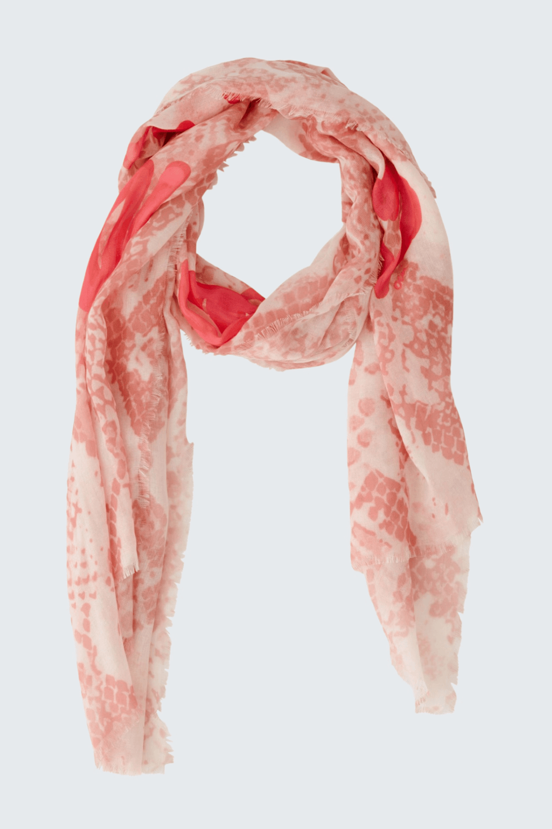 Foulard en viscose légère avec imprimé abstrait rose et corail, offrant élégance et confort.