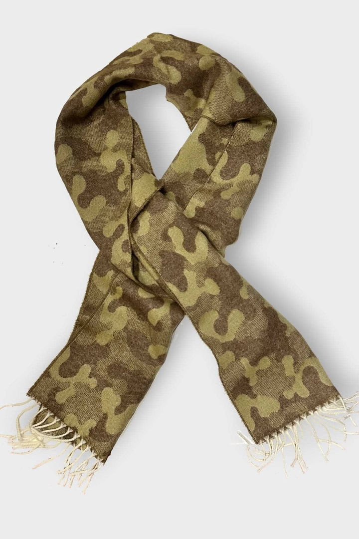 Foulard en cachemire imprimé armé en kaki avec franges, alliant élégance et confort, 180CMx30CM.