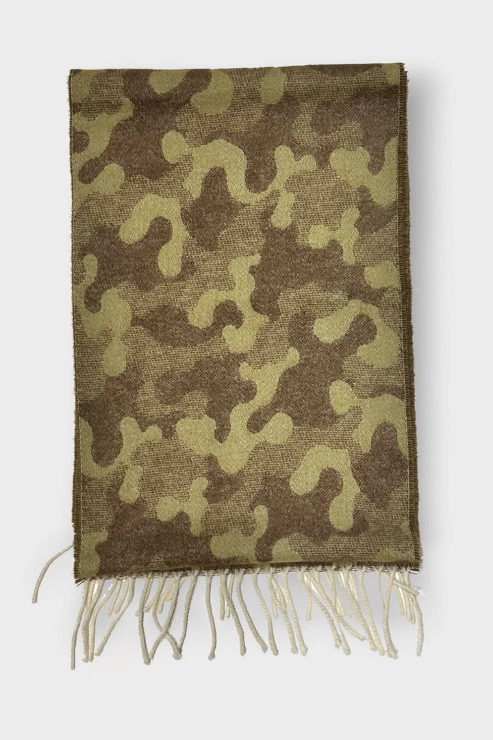 Foulard en cachemire à imprimé armé kaki, doux et luxueux, 180CMx30CM avec franges.