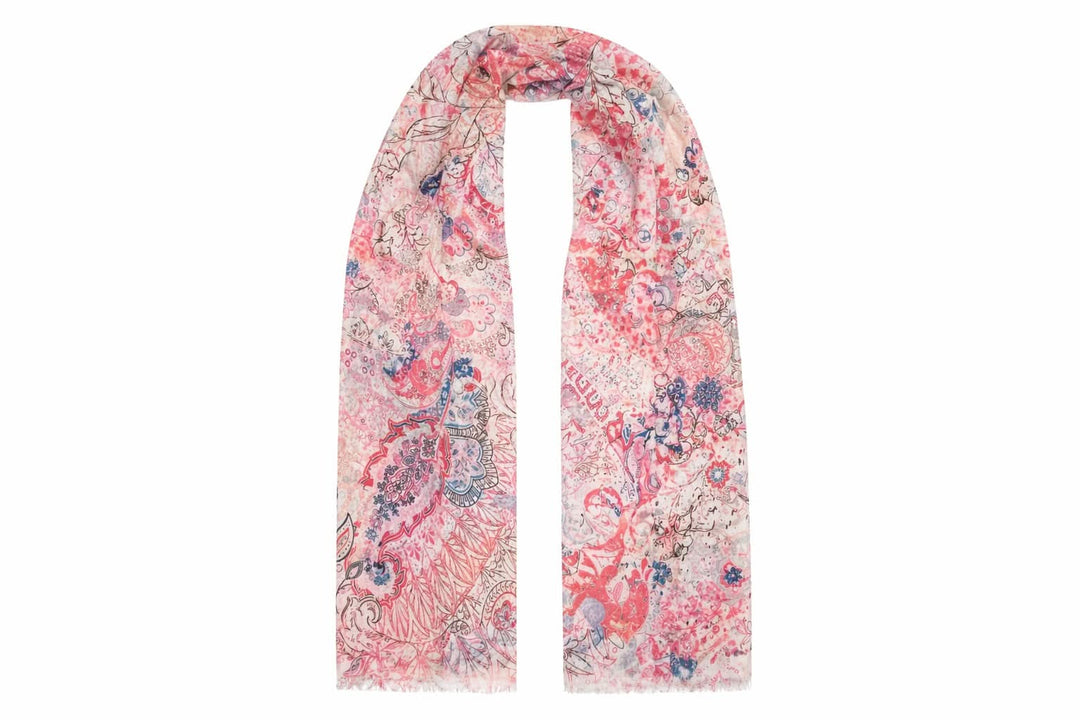 Foulard long imprimé avec motif cachemire et floral, tissu léger 70x180 cm avec franges, élégant et confortable en toute saison.