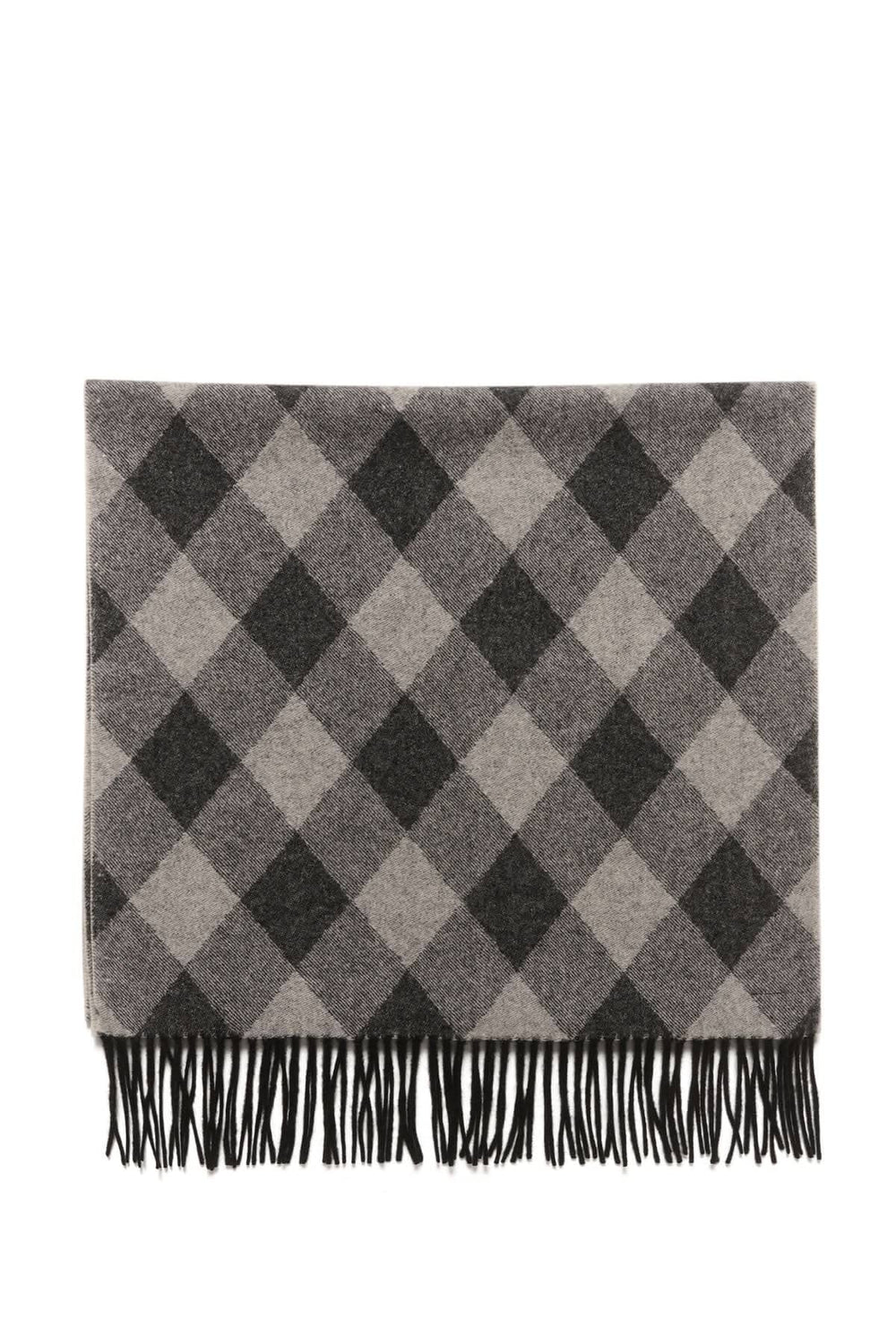 Foulard à losanges Dortia en laine avec franges, parfait pour l'hiver et idéal avec un manteau.