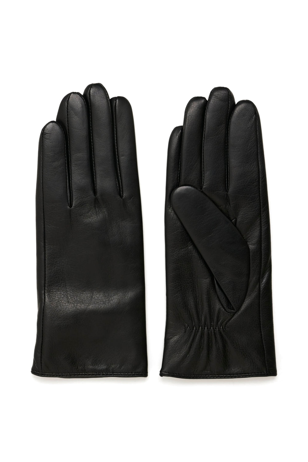 Gants en cuir noir élégant avec coupe ajustée, parfaits pour un style sophistiqué en hiver.