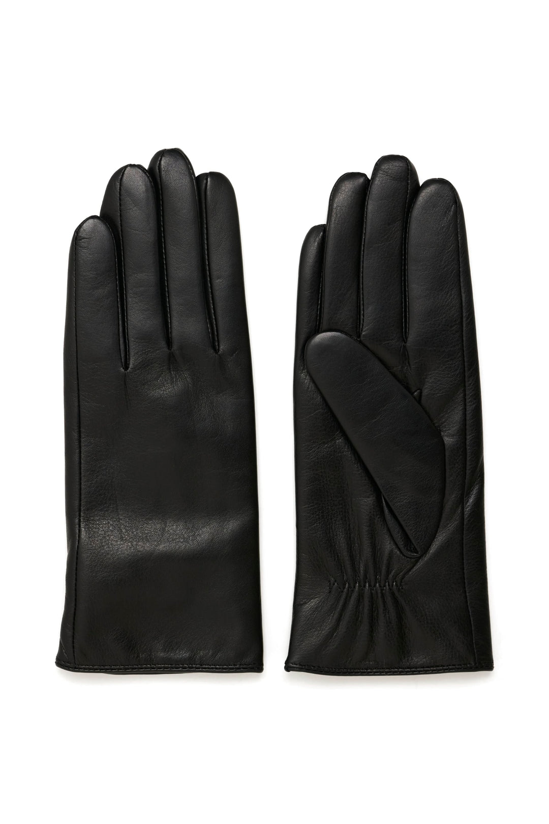 Gants en cuir noir élégant avec coupe ajustée, parfaits pour un style sophistiqué en hiver.