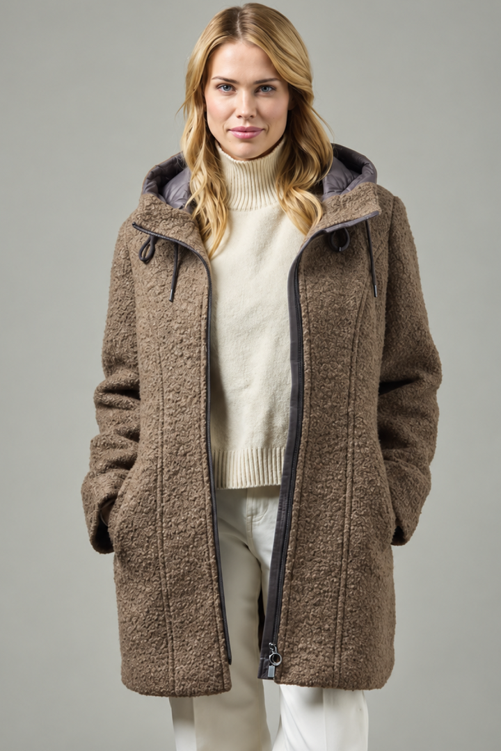 Bouclé hooded coat 