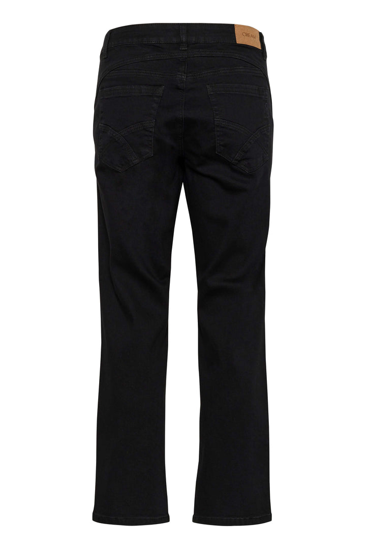 Jean noir à jambe droite, design épuré, poches obliques avec détails plissés, coupe moderne pour un style quotidien.