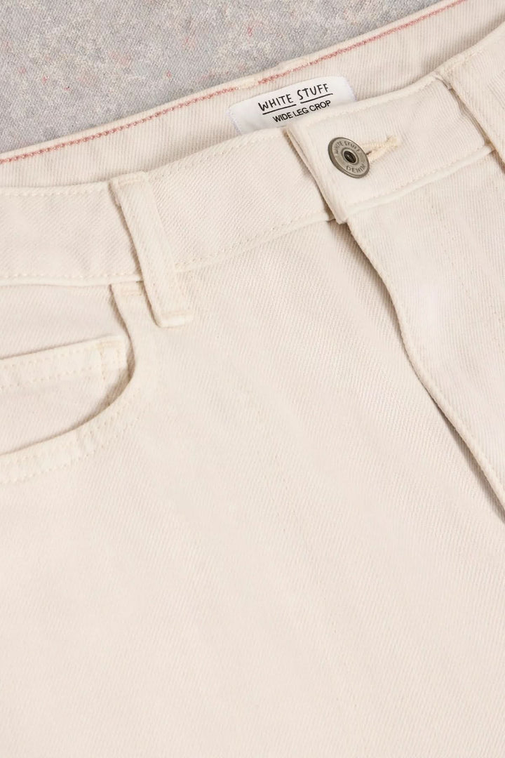 Jean Tia court à jambes larges beige avec taille haute et fermeture zippée