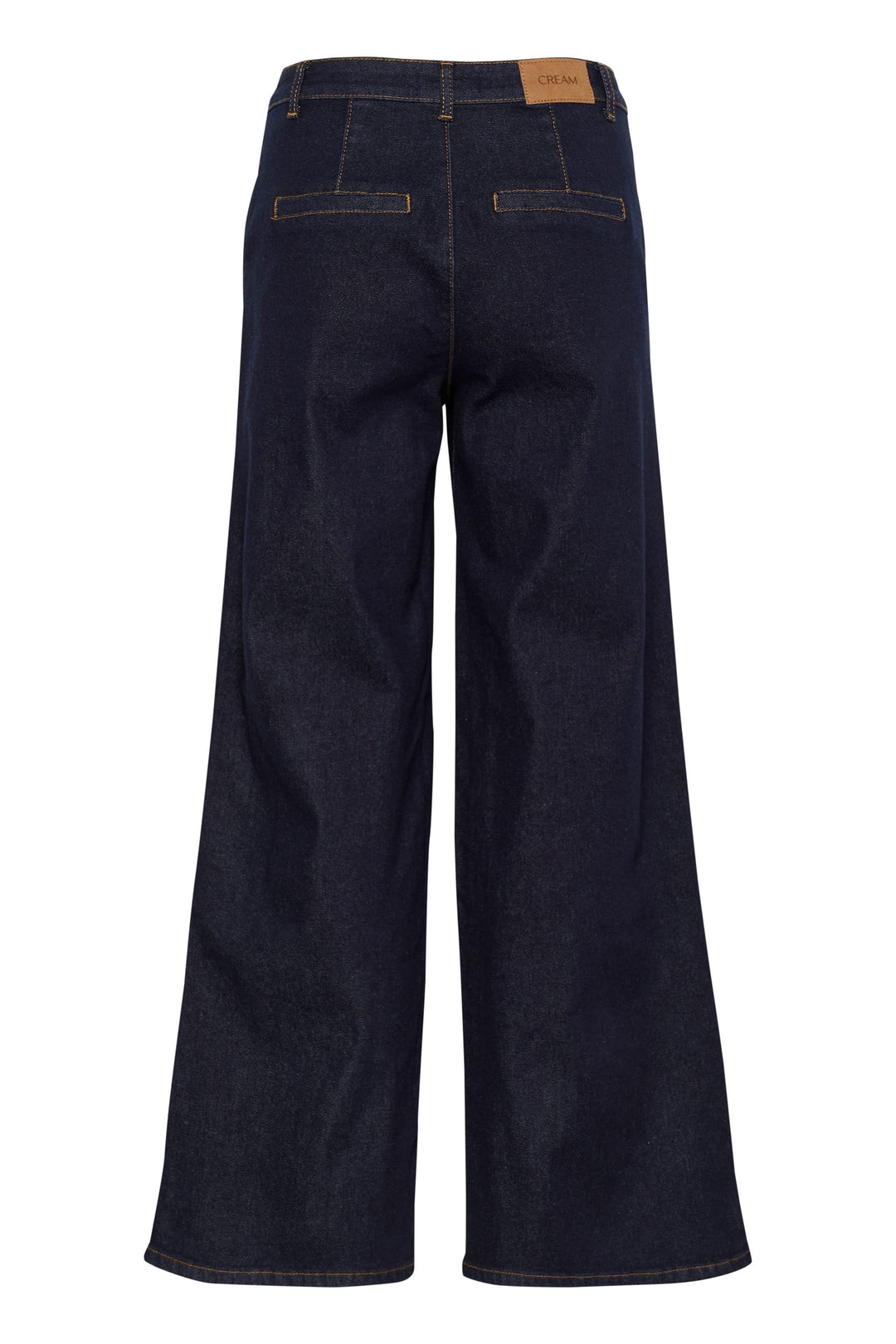 Jean Visti à jambe large, coupe fluide, taille mi-haute, de couleur bleu foncé, vue arrière.