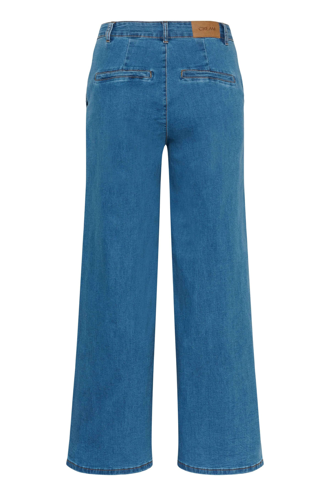 Jean à jambe large bleu, taille mi-haute, coupe fluide et ample, idéal pour un look décontracté et élégant.