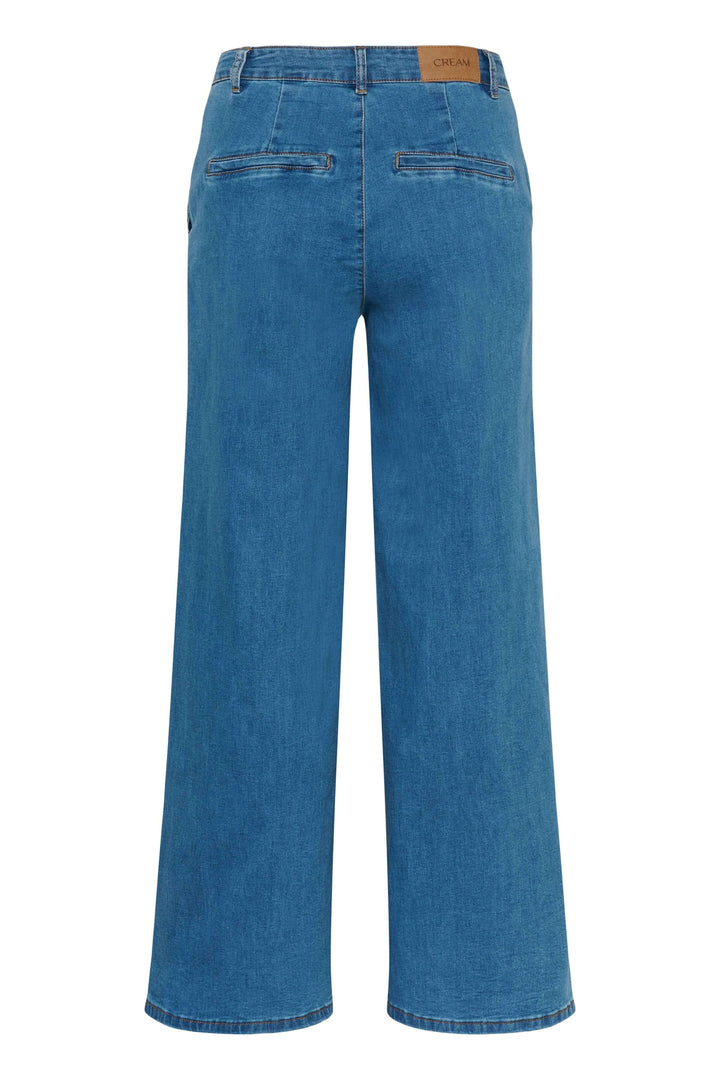 Jean à jambe large bleu, taille mi-haute, coupe fluide et ample, idéal pour un look décontracté et élégant.