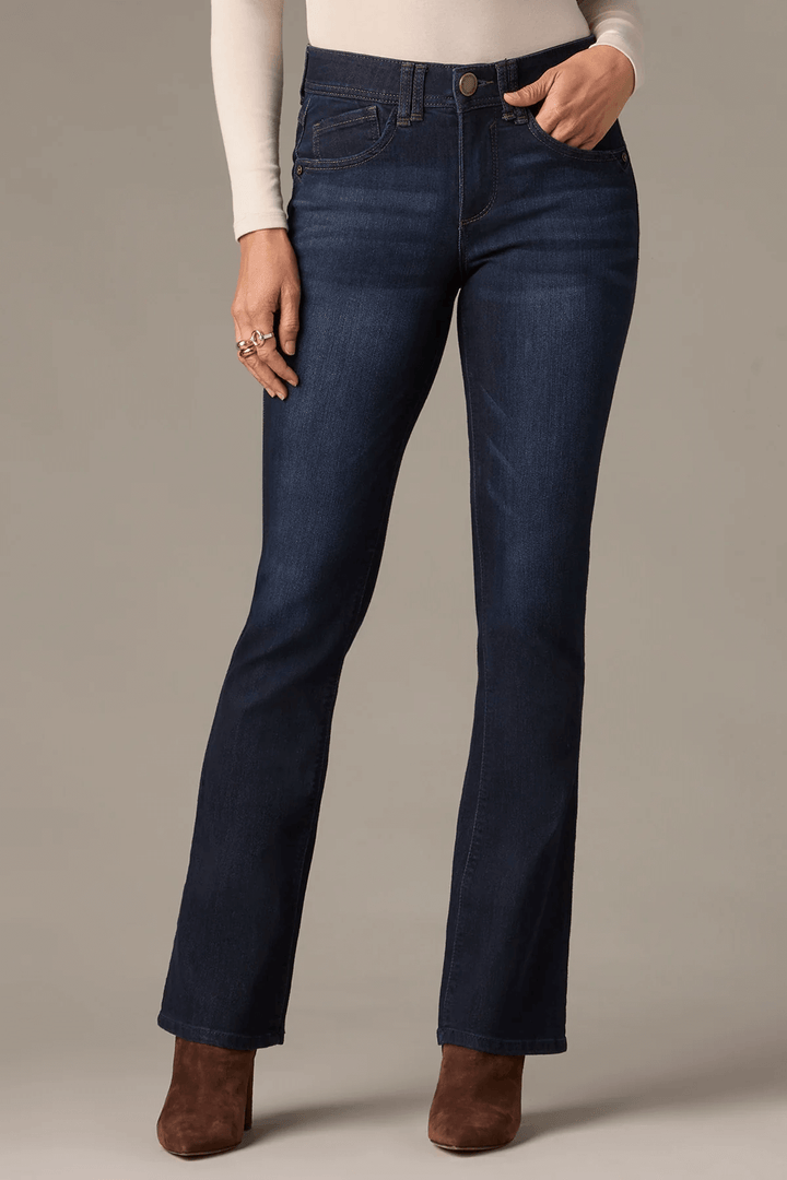 Brittany bootcut jeans in dark wash, featuring a flattering mid-rise and stylish flared leg design.