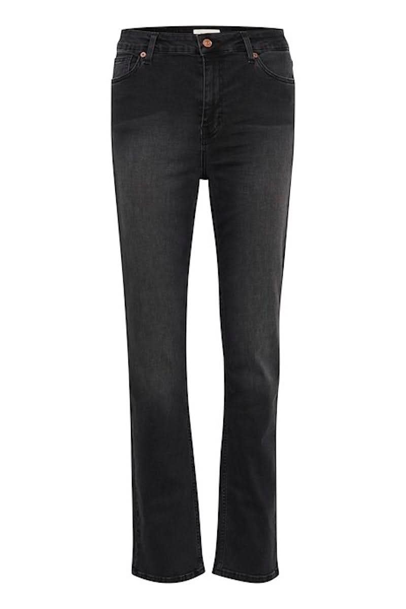 Jeans Ranas en denim noir à coupe ajustée, modèle classique 5 poches, idéal pour un look élégant.