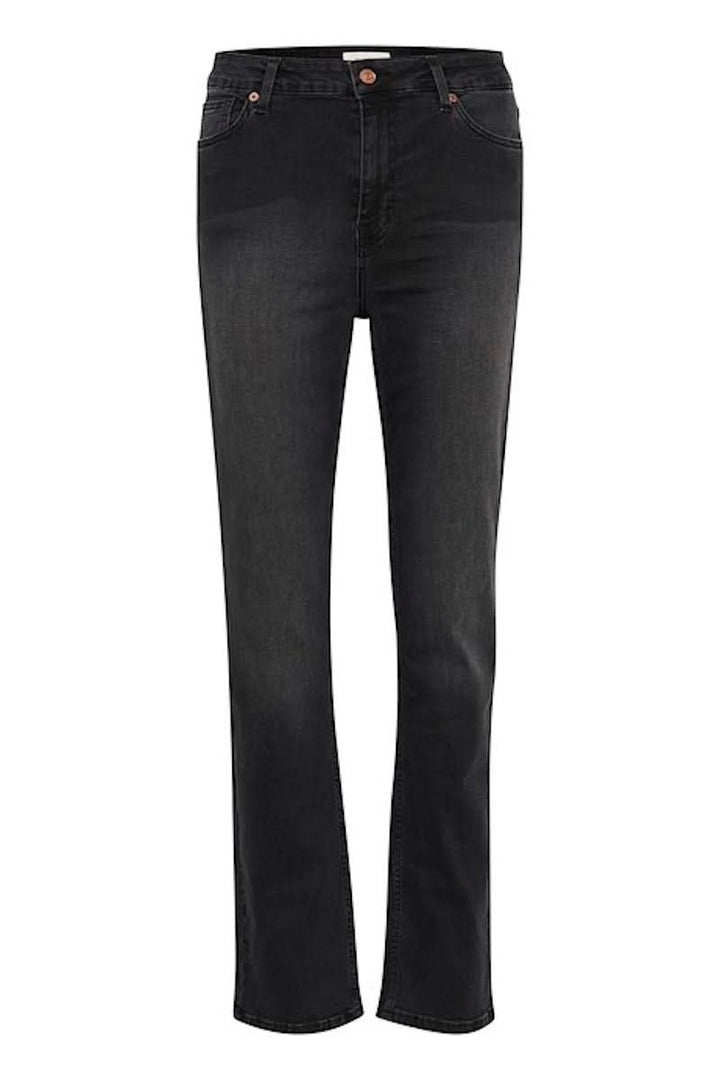 Jeans Ranas en denim noir à coupe ajustée, modèle classique 5 poches, idéal pour un look élégant.