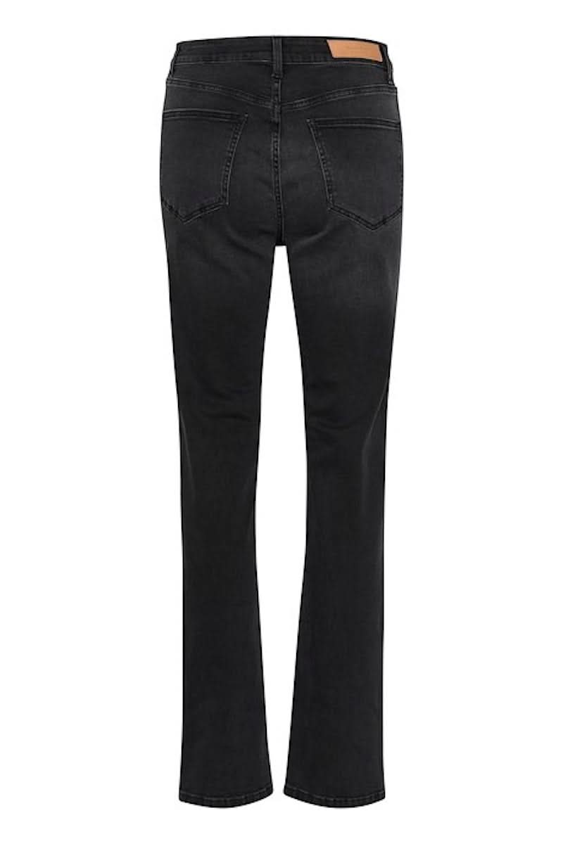 Jeans Ranas à coupe ajustée, vue arrière, en denim noir avec modèle classique à 5 poches.