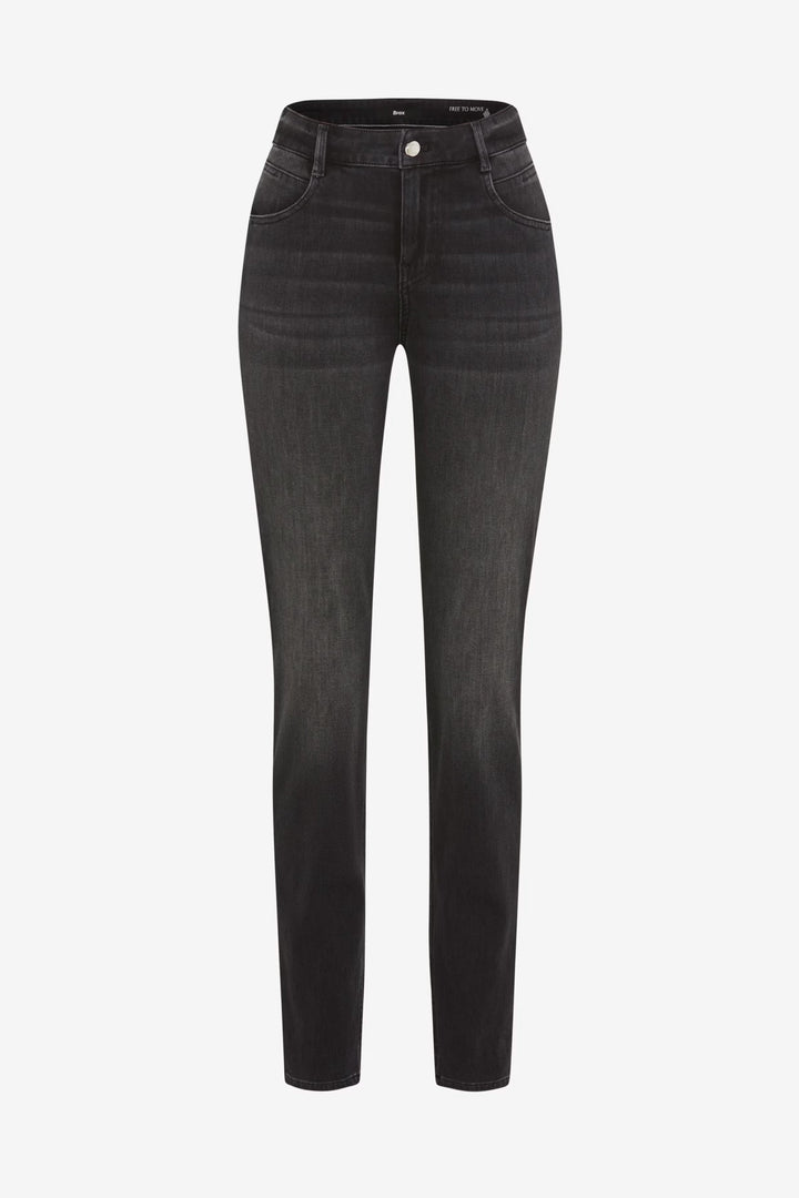 Jeans Shakira coupe ajustée à taille mi-haute, denim extensible noir, taille mi-haute, silhouette fuselée, essentiel polyvalent.