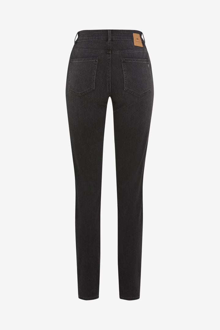 Jeans Shakira coupe ajustée à taille mi-haute, denim extensible noir vu de dos, jambe fuselée et élégance simple.