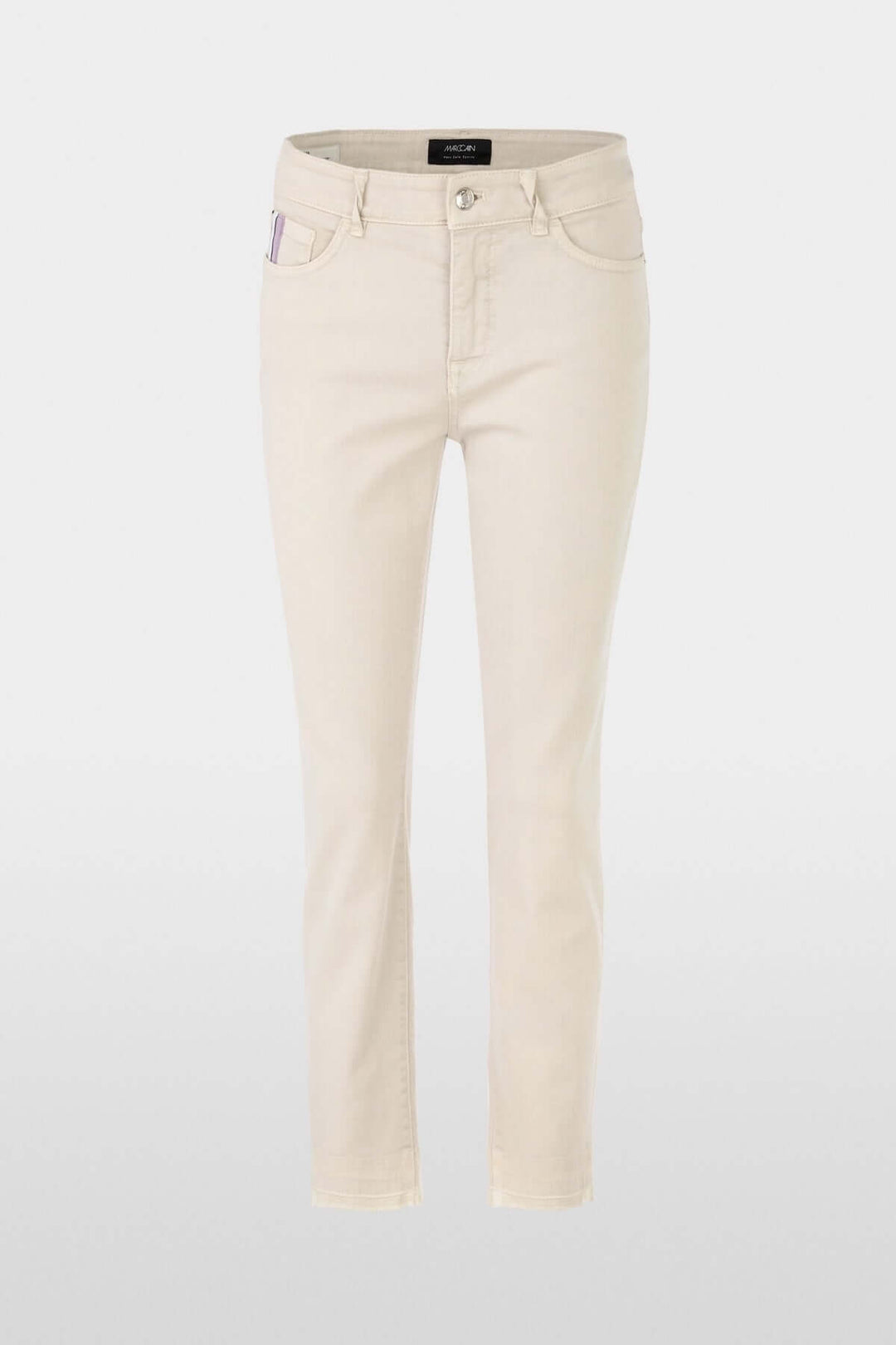 Jeans Silea beige à coupe fuselée, taille mi-haute, fermeture à glissière, idéal pour look casual-chic.