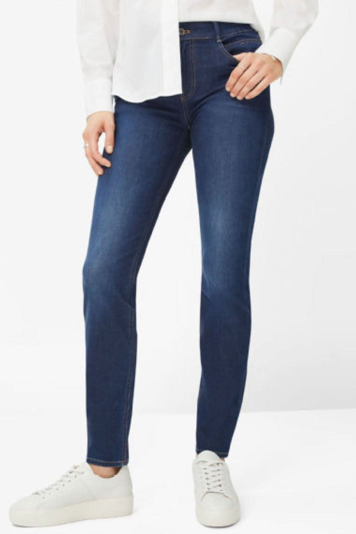 Jeans skinny classique SHAKIRA, coupe slim, taille régulière, coloris bleu foncé, avec surpiqûres décoratives.