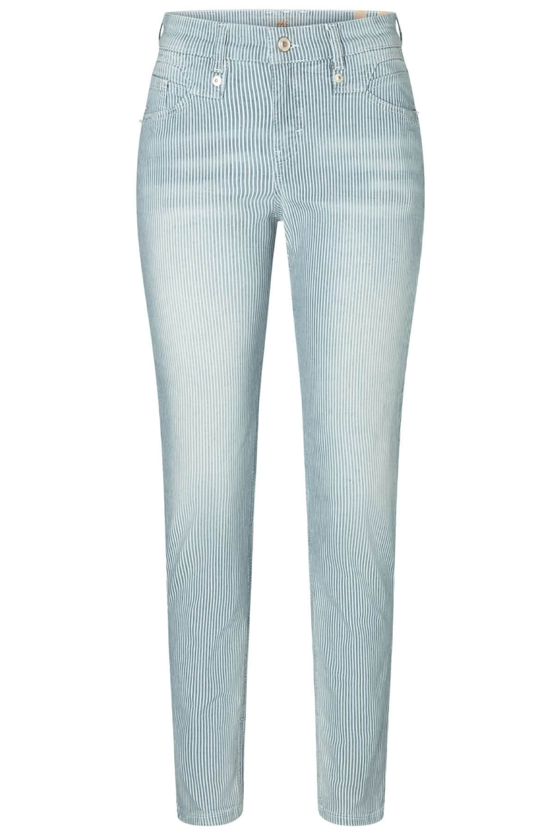 Jeans rayé Rich Slim en denim léger avec délavage, 5 poches et coupe ajustée, style décontracté.