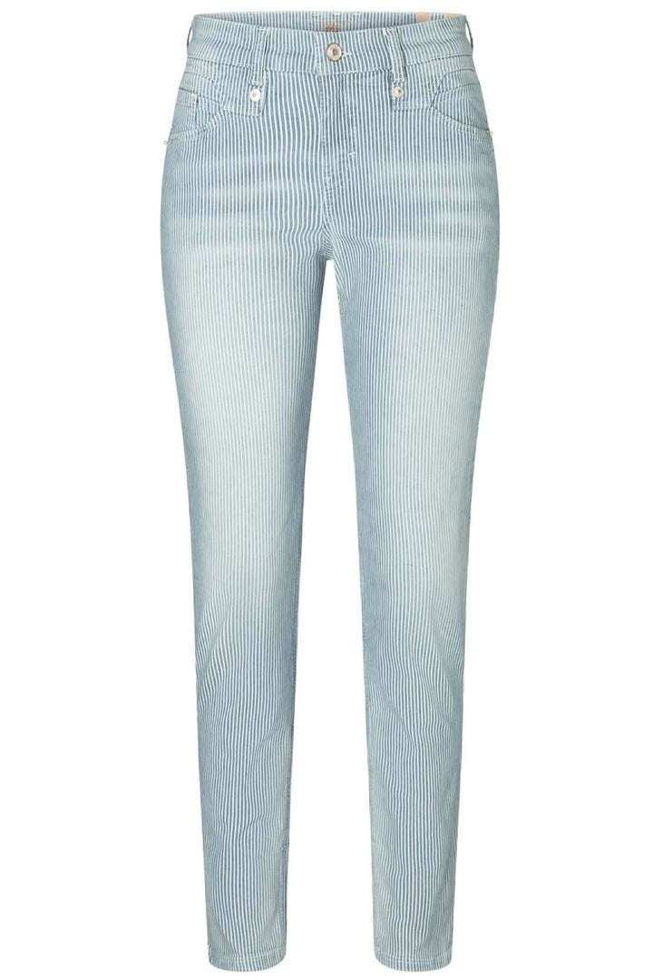 Jeans rayé Rich Slim en denim léger avec délavage, 5 poches et coupe ajustée, style décontracté.