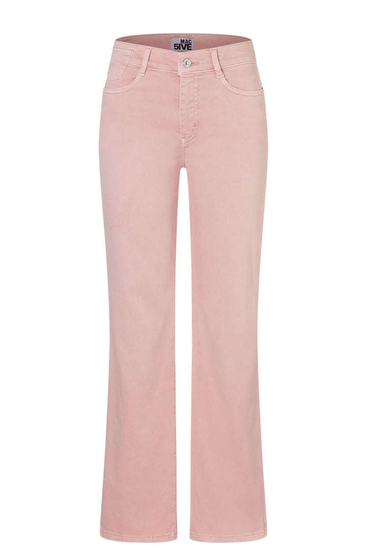 Jeans évasé Laura en toile souple extensible, coupe flatteuse aux hanches, évasé à partir du genou en rose. Pour tenue quotidienne ou soignée.
