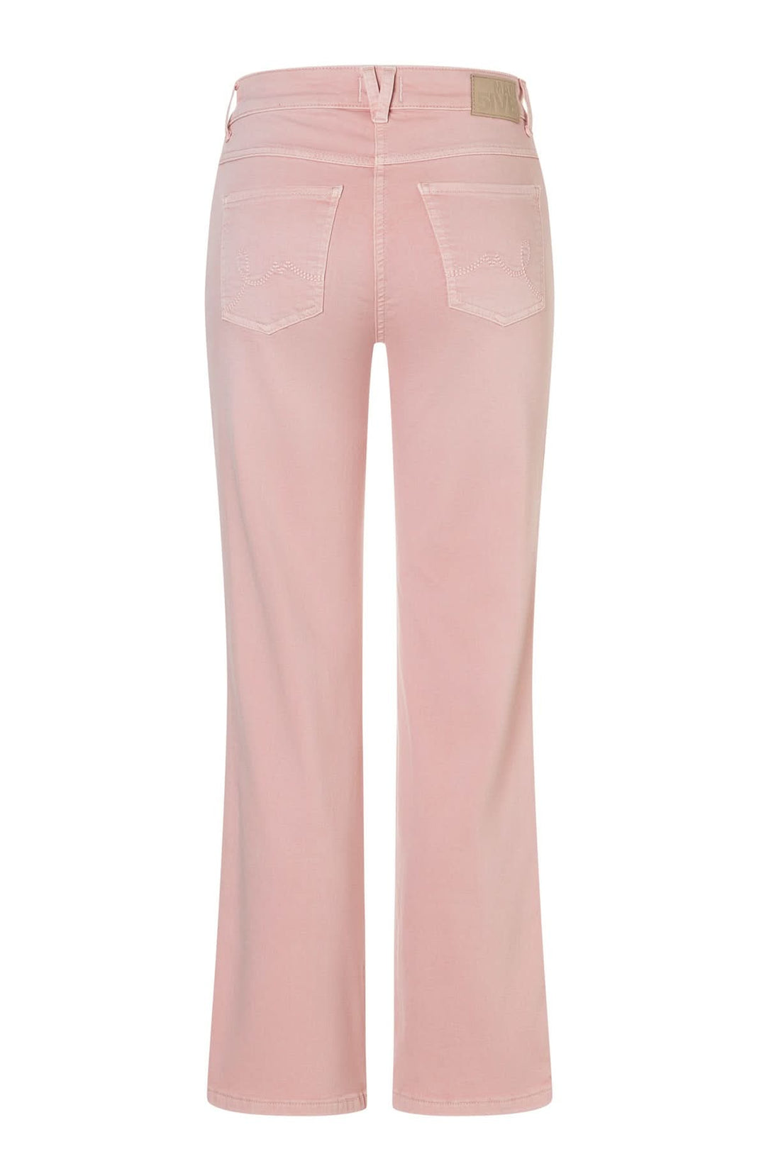 Vue arrière du Jeans évasé Laura en rose, coupe flatteuse avec tissu extensible, confort et style pour toutes occasions.
