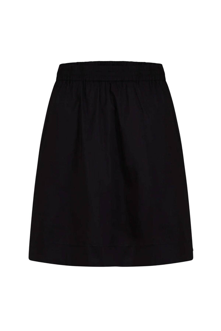 Jupe courte noire avec taille élastique et coupe évasée, longueur jusqu&