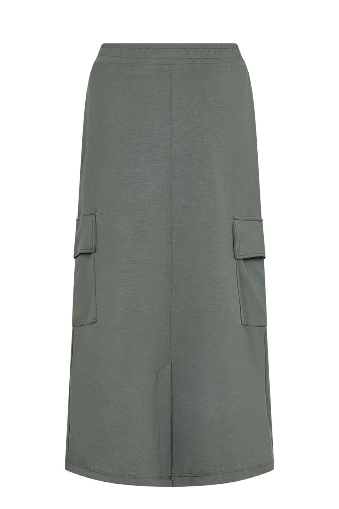 Jupe longue souple en modal avec poches, taille élastique, design trapèze, couleur vert