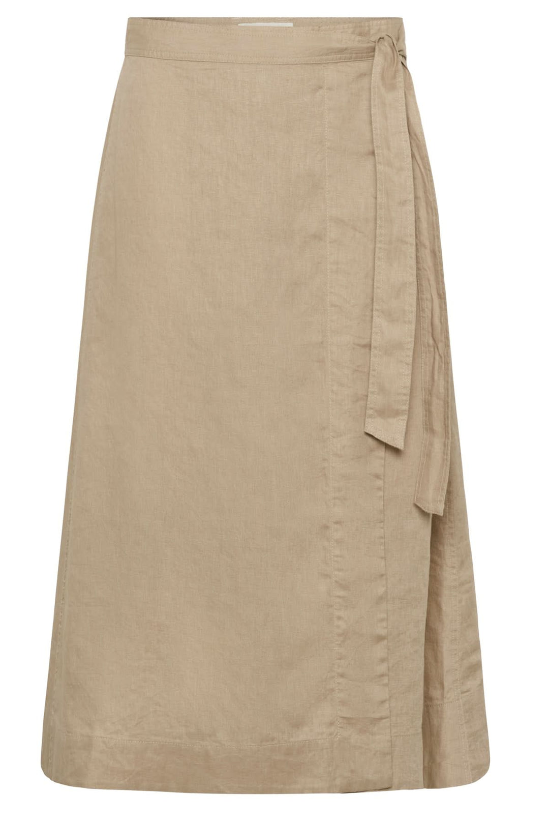 Jupe porte-feuille Arbella beige, design fluide et élégant. Taille ajustable avec lien à nouer pour un confort quotidien et habillé.