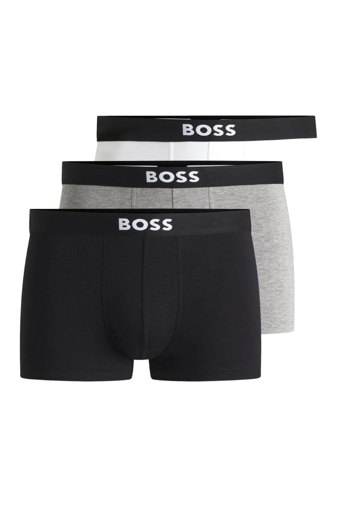 Lot de trois boxers courts BOSS en coton stretch avec ceinture à logo contrastant.