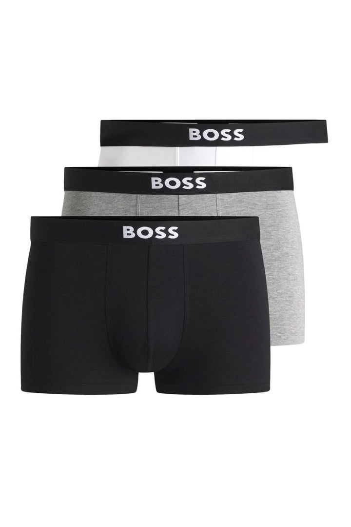 Lot de trois boxers courts BOSS en coton stretch avec ceinture à logo contrastant.