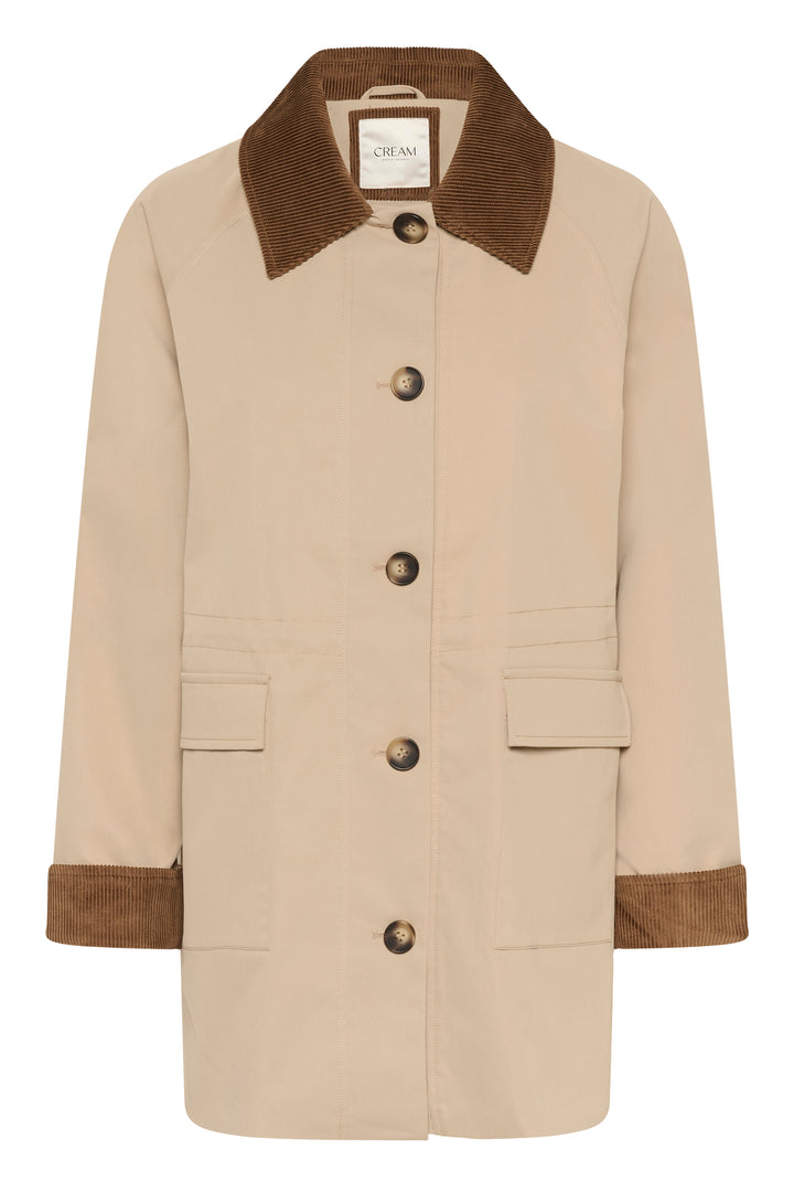 Manteau Jaxy avec col et revers en velours côtelé, coupe droite ample et poches appliquées, idéal pour la mi-saison.