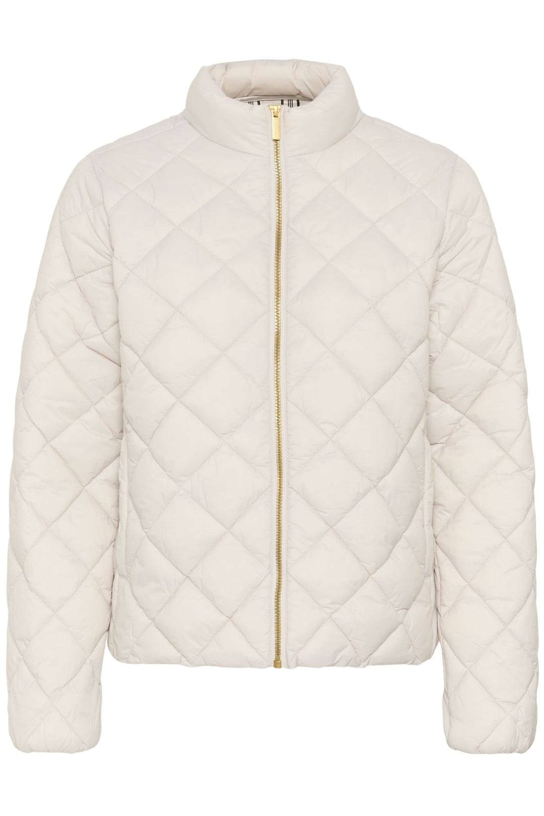 Manteau Olia matelassé blanc avec coupe droite et col montant pour un style moderne et fonctionnel.