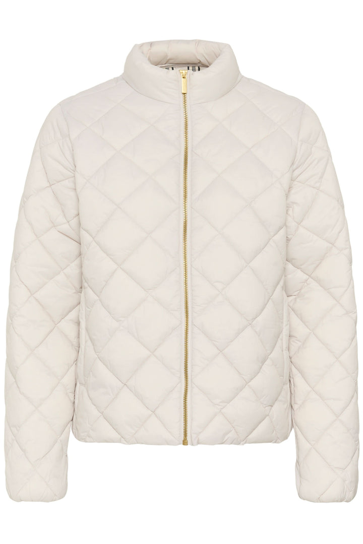 Manteau Olia matelassé blanc avec coupe droite et col montant pour un style moderne et fonctionnel.