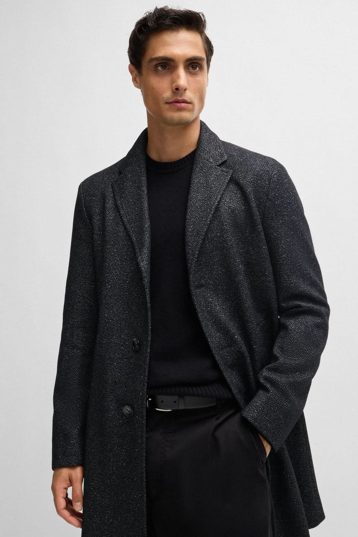 Manteau en tweed ajusté BOSS, fermeture éclair intérieure et style élégant pour homme.